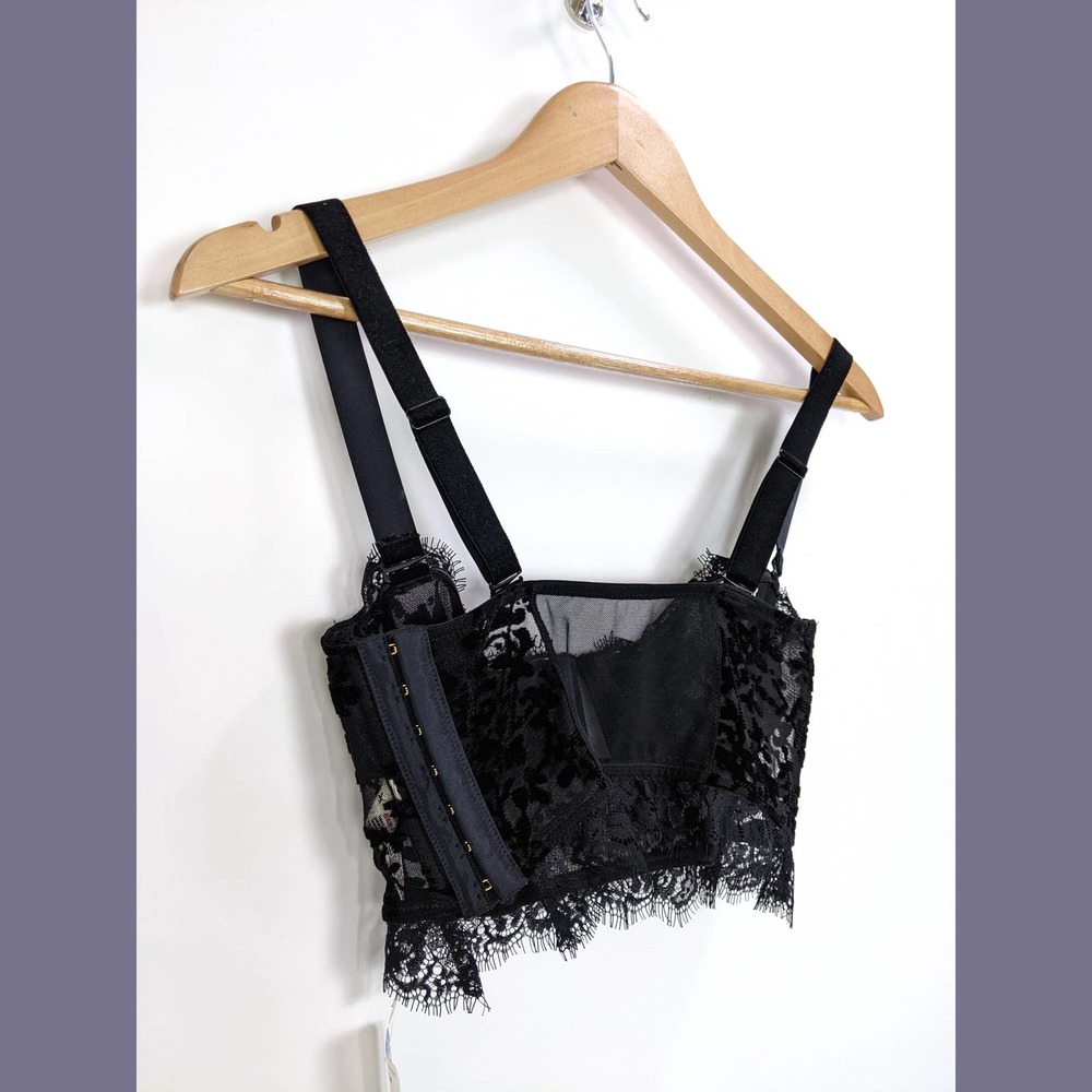 Free People Size S So Long Floral Velvet Sheer Mesh Lace Underwire Bra In Black - Picture 9 of 12